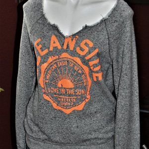 AMERICAN EAGLE WOMEN'S M SWEATSHIRT OFF THE SHOULDER GRAY ORANGE